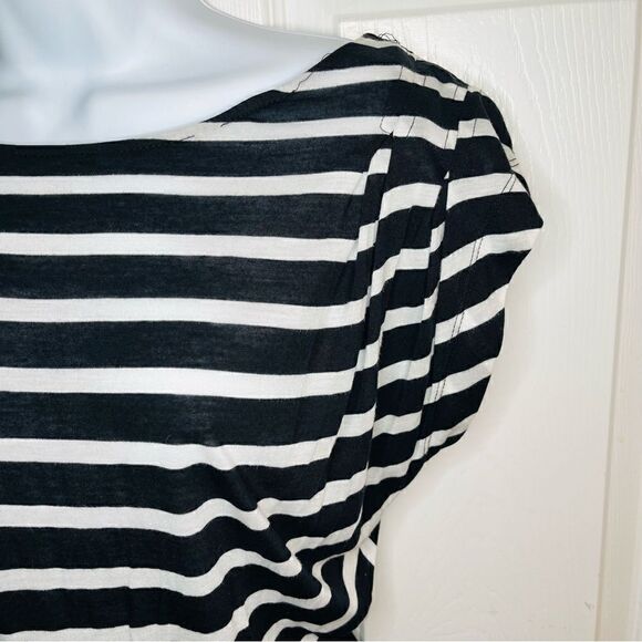 French Connection Stripe Twofer Mini Dress Dolan Half Sleeve Pleated Black 0 - Picture 3 of 8